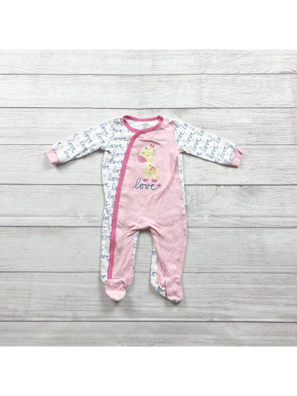 Koala Baby Pink Giraffe Infant Footed Long Sleeve Snap Pajamas 3-6 Months
